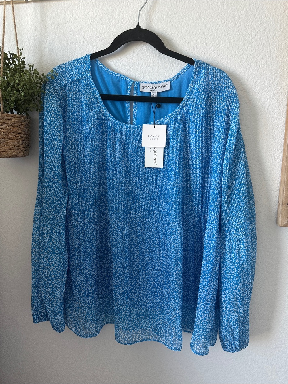 grand & greene Sky Blue Micro Floral Long-Sleeve Blouse